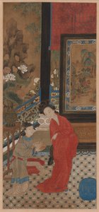Yang Guifei quittant le bain - Qing Dynasty Chinese School