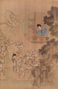 Femme dans le jardin - Femme dans une fenêtre circulaire