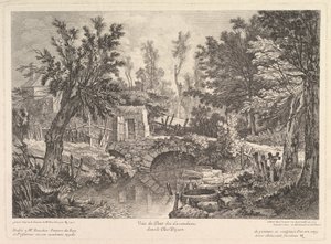 Vue du pont des Lavandières à la maison paysanne, milieu du 18e siècle