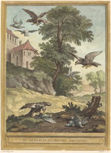 Les vautours et les pigeons - Quentin Pierre Chedel after Jean Baptiste Oudry