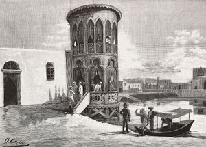 Une petite tour mauresque accueillant le club des officiers italiens, Massawa, Érythrée, gravure d
