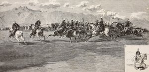 Exercices de cavalerie le 17 septembre, avec lancier à droite, Pordenone, Italie (gravure) - Quinto Cenni