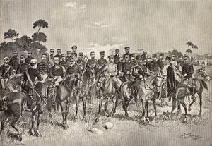 Officiers des armées étrangères visitant des soldats italiens en Lombardie, Italie (gravure) - Quinto Cenni