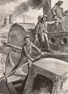 Ingénieurs militaires italiens, brigade de lagune, au travail dans leurs nouveaux uniformes, gravure d