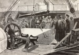 Marins et officiers italiens mettant en place le navire Gottardo, expédition italienne en mer Rouge, Palerme, Italie, gravure d