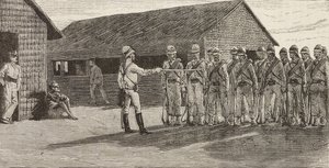 Soldats italiens en formation, Massawa, Érythrée (gravure) - Quinto Cenni