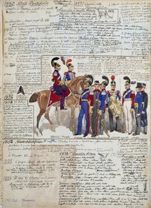 Officiers et cadets à pied et à cheval, uniformes des États pontificaux - Quinto Cenni