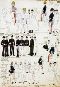 Uniformes du Duché de Modène en 1849, planche du Codex Cenni, collection de croquis militaires à l