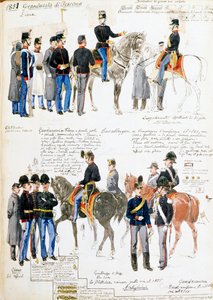 Uniformes du Grand-Duché de Toscane en 1851, planche tirée du codex Cenni, collection de croquis militaires dessinés par Quinto Cenni (1845-1917)