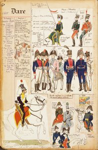 Divers uniformes, par Quinto Cenni, planche en couleur, vers 1815