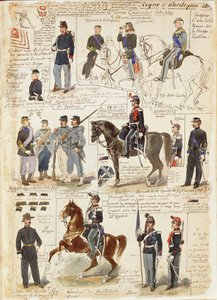 Divers uniformes du Royaume de Sardaigne par Quinto Cenni, planche en couleur - Quinto Cenni