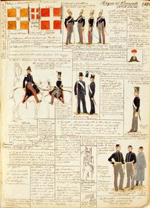 Divers uniformes du Royaume de Sardaigne, planche en couleur par Quinto Cenni - Quinto Cenni