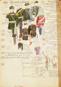 Divers uniformes du Principauté de Bulgarie, planche en couleur par Quinto Cenni