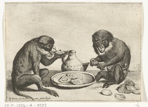Deux singes mangeant des huîtres