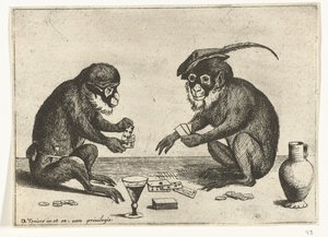 Deux singes jouant aux cartes (Verschillende bedrijven uit het menselijke leven door apen voorgesteld, het Apespel inde werelt)