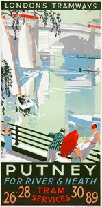 Putney, pour la rivière et la lande, affiche des tramways du London County Council LCC, 1932