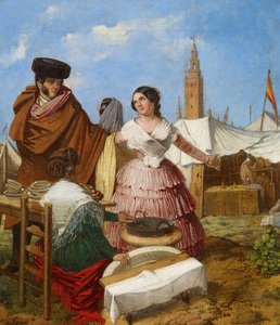 Courtiser à un stand de pâtisseries en forme d