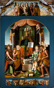 Saint Blaise intronisé entre les saints Pierre, Paul, Catherine d