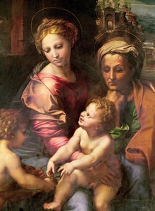 La Sainte Famille (ou La Perle), détail : la Vierge, Sainte Élisabeth et l
