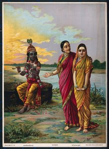 Krishna déclarant son amour à Radha via une confidente, après 1900