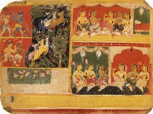 Une illustration du "Bhagvata Purana", Livre X, Chapitre 21, vers 1525 - Rajput School