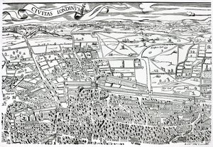 Détail de Londres au nord de la ville de Civitas Londinium - Ralph Agas