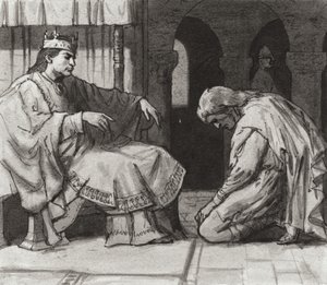 Walteof, comte de Northumbrie devant le roi Guillaume Ier (gouache sur papier) - Ralph Bruce
