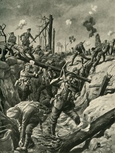 Soldats britanniques dans une tranchée allemande, Front occidental, Première Guerre mondiale, vers 1915