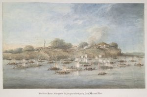 Flottille de Lord Hastings sur le fleuve, avec de nombreux budgerows - Ram Sita