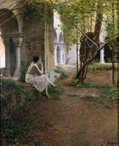 Jeune femme méditant dans un cloître - Ramon Casas i Carbo