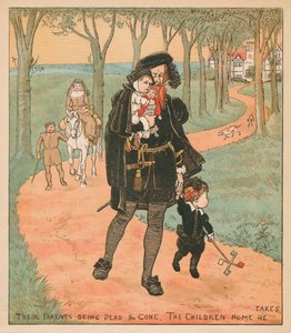 Leurs parents étant morts et partis, les enfants il ramène chez eux, vers 1878 - Randolph Caldecott