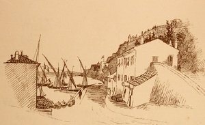 Village de pêcheurs français local dans le sud de la France vers 1884 - Randolph Caldecott