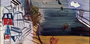 Bateau cargo à Sainte-Adresse, après 1945 (huile sur panneau dur)