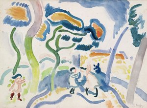 Enfants jouant (aquarelle sur papier)
