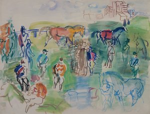 Chevaux et jockeys à Epsom (gouache sur papier)