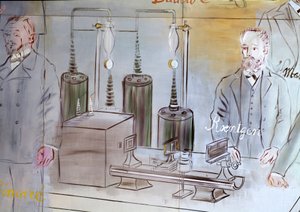 La Fee Electricite, détail : Portraits de Wilhelm Conrad Rontgen (1845-1923), physicien allemand.1937 (peinture)