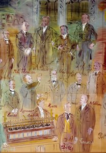 La Fee Electricite, détail : Portraits de différents intellectuels et scientifiques : Jules François Joubert, Elihu Thomson, Ernst Werner Siemens, Charles Proteus Steinmetz, Marcel Deprez, Gaston Plante, Gabriel Lippmann, John Kerr, Maurice Leblanc, Humphr - Raoul Dufy