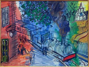 Train à la gare. Peinture de Raoul Dufy (1877-1953), huile sur toile. Art français, 20e siècle. Musée La Piscine, Roubaix.