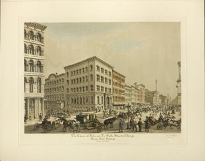 Coin des rues Lake et La Salle, Chicago, bâtiment de la Marine Bank en 1864