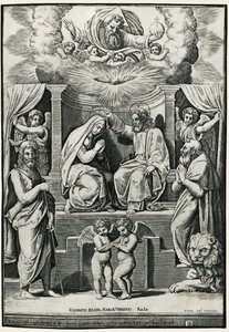 Couronnement de la Vierge en présence de Saint Jean-Baptiste et Saint Jérôme