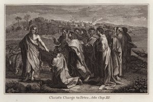 La charge du Christ à Pierre, Jean, Chap XXI (gravure) - after Raphael