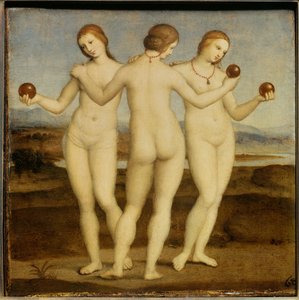 Les trois grâces Peinture de Raphaël (1504-1505). Chantilly, Musée Condé - Raphael
