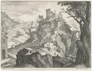 Paysage avec le temple de Vesta à Tivoli - Raphaël Sadeler (I) (attributed to)