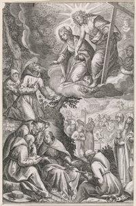 Christ et la Vierge Marie apparaissent à Saint François et son ordre - Raphaël Sadeler (I)