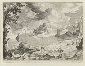 Zeegezicht met Christus en zijn leerlingen in de storm op het meer van Galilea