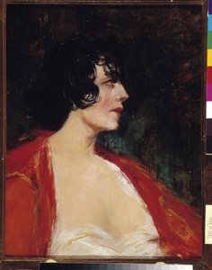 Portrait de femme en blouse rouge - Raymond Allegre