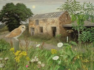 Les vieux bâtiments de ferme à Eccup, 2000 (huile sur carton)
