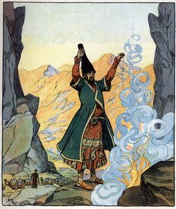 Le derviche allume le feu et le répand : illustration pour le conte 