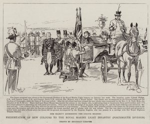 Présentation des nouveaux drapeaux à la Royal Marine Light Infantry, Portsmouth Division (litho) - Reginald Thomas Cleaver