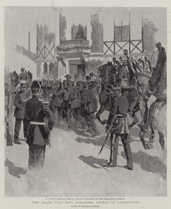 Le jour du Grand Prix, le Président Loubet à Longchamps (litho)